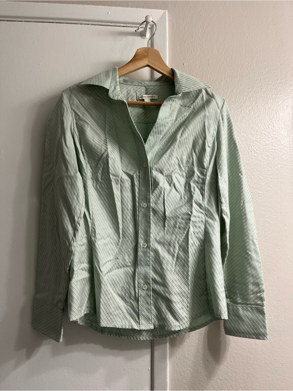 Banana Republic Light Green Striped Button-Down Shirt